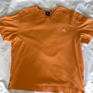 Nike Air Jordan Cotton Men’s V-Neck Orange T-Shirt